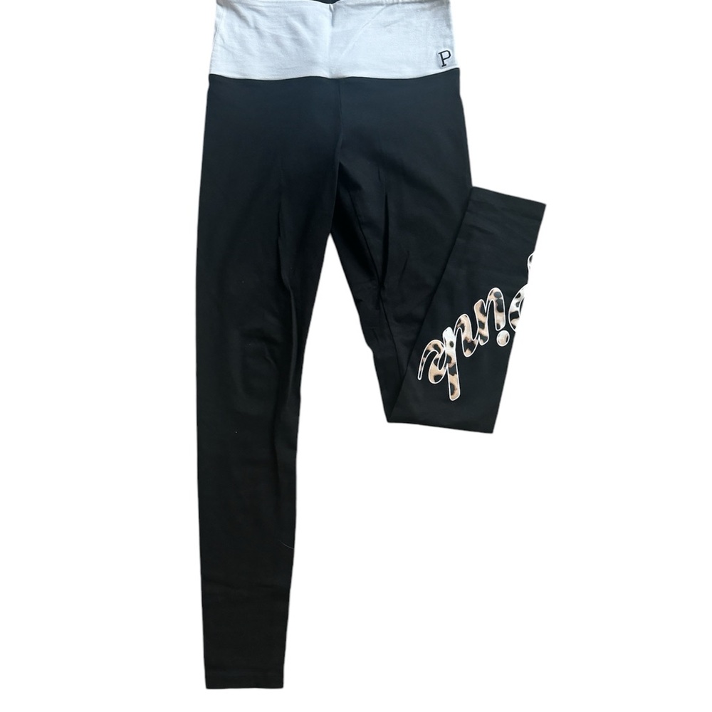PINK Victoria's Secret high waisted black/white leopard leggings size SMALL - Picture 2 of 6
